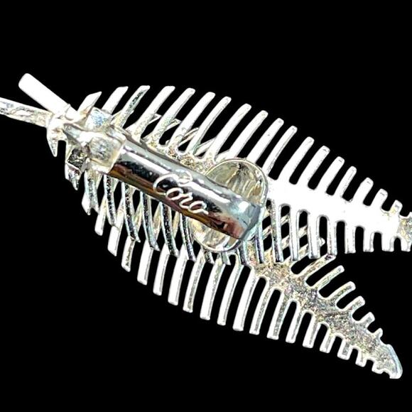 Vintage Silver Tone Quill Feather Leaves Brooch & Clip On Earrings Set Nature - Picture 3 of 5